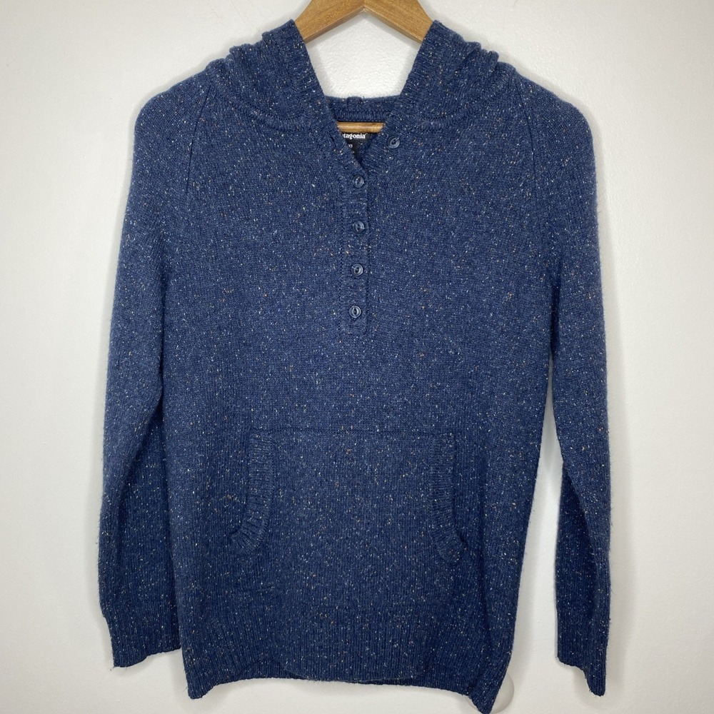 PATAGONIA Off Country Hoodie Sweater Women Size XS Blue Speckle‎ Kangaroo Pocket